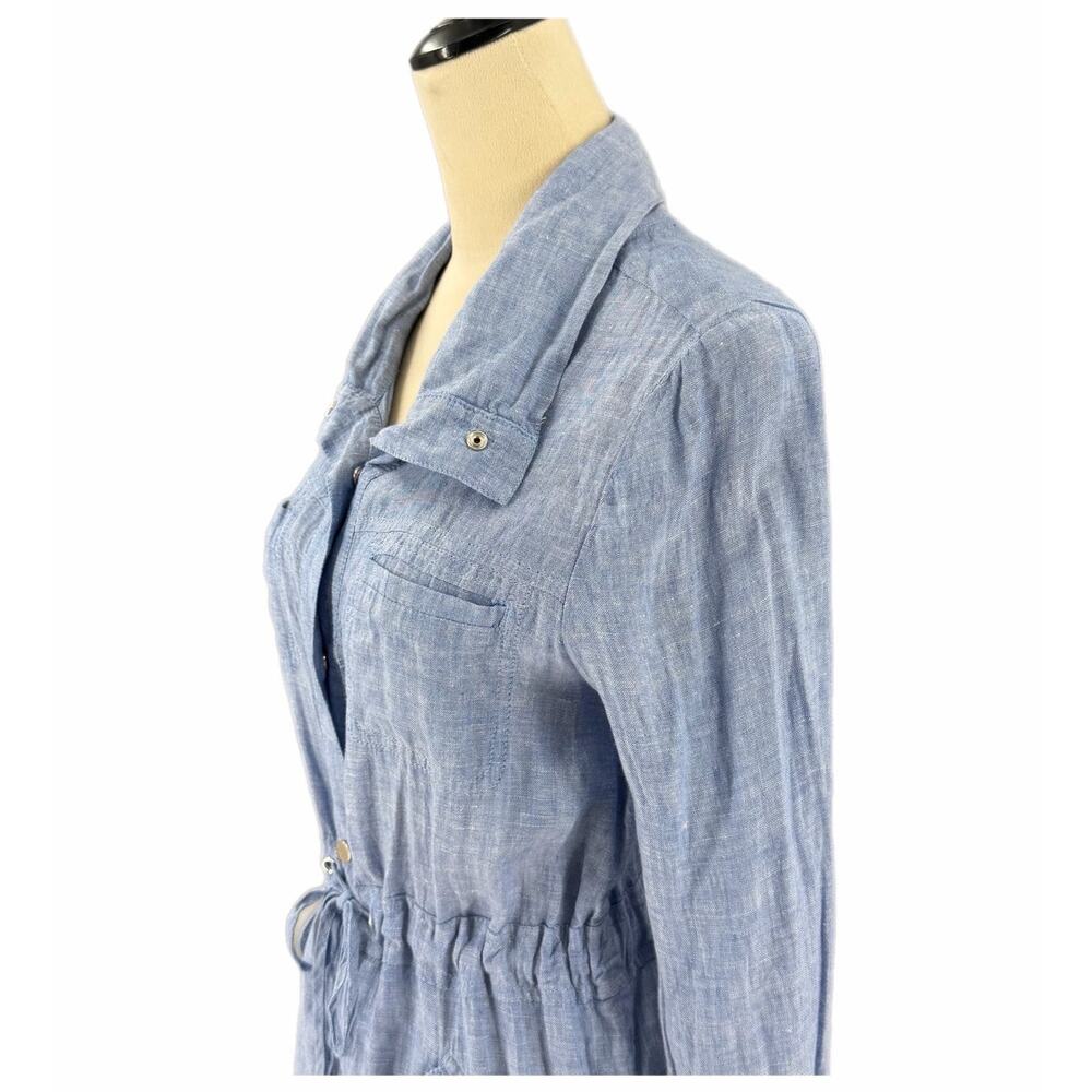 Chico’s Sz 0 Blue Breathable Linen Lightweight Beachy Nautical Utility Dress - Picture 5 of 12